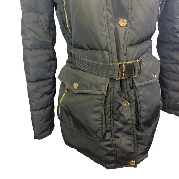 Michael Kors Hooded  Fur-Trim Button Front Belted Down Puffer Coat Size: medium - Picture 7 of 8